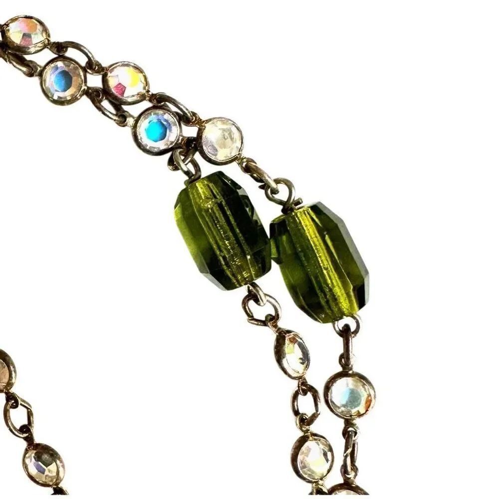 Green and clear Swarovski crystal Y Drop Necklace - Picture 7 of 10